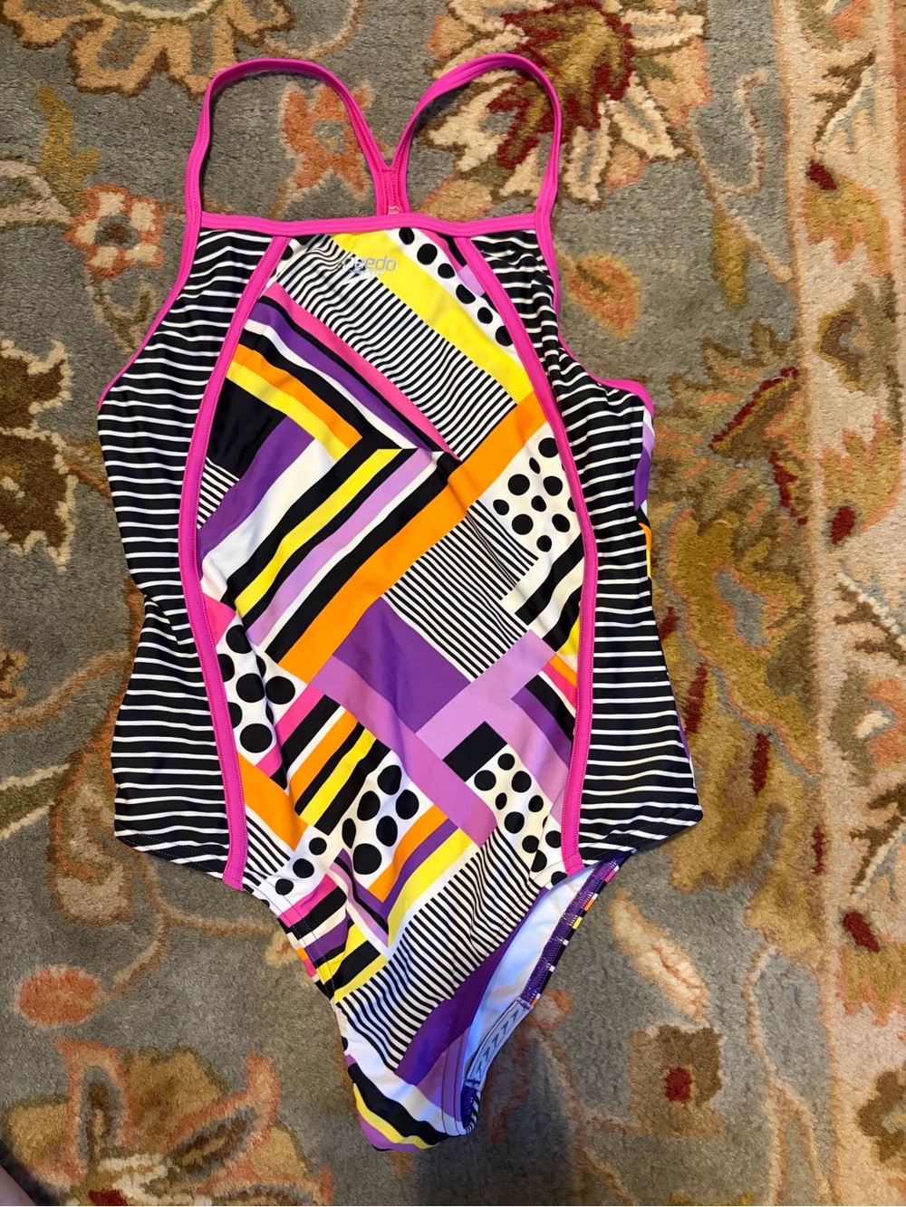 Speedo kidsColorful Geometric One-Piece Swimsuit in Pink, Purple, Yellow & Black